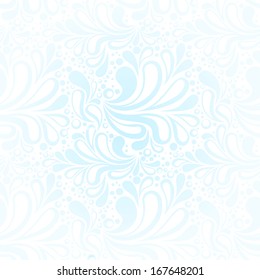 Repeating winter frost seamless pattern with cold blue swirls and curves
