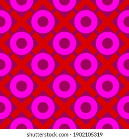 Repeating XOXO background in red and bright pink over purple background. Seamless and repeating. 