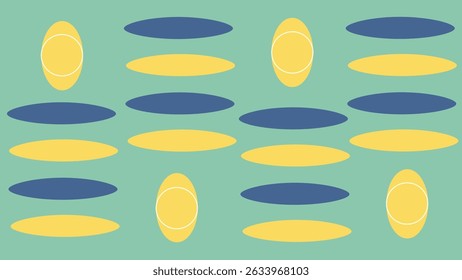 Repeating yellow and blue ellipse shapes on soft green backdrop in modern minimalist flat design style.