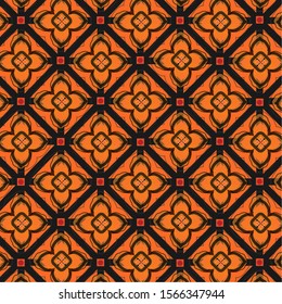 Repeatitive pattern with floral ornament in orange and black color.