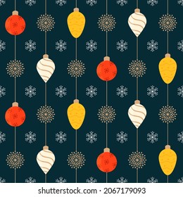 Repeat-less Baubles And Snowflake Pattern Background.