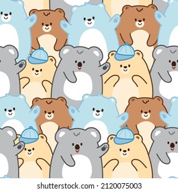 Repeat.Seamless pattern of cute bears cartoon background.Cola bear.Greeting.Happy.Smile.Kid graphic character design.Kawaii.Vector.Illustration.