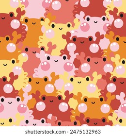 Repeat.Seamless pattern of cute crab round pastel background.Summer.Sea and beach.Marine animal character cartoon design.Image for card,poster,baby clothing.Kawaii.Vector.Illustration.