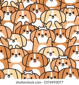 Repeat.Seamless pattern of cute dog with in various poses background.Pet animal character cartoon design.Image for card,poster,baby clothing,sticker.Kawaii.Vector.Illustration