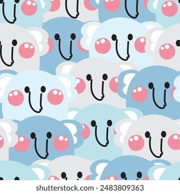 Repeat.Seamless pattern of cute elephant round shape various color background.Wild animal character cartoon.Image for card,t shirt print screen,baby clothing.Kawaii.Vector.Illustration