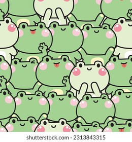 Repeat.Seamless patrón de adorable fondo de rana. Dibujo de dibujos animados de animales reptiles.Ropa para bebés.Kawaii.Vector.Ilustración.