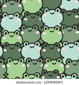 Repeat.Seamless pattern of cute frog cartoon background.Wild animal character design.Reptile.Baby clothing.Shirt and bag print screen.Kawaii.Vecotr.Illustration.