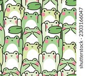 Repeat.Seamless pattern of cute frog in various poses background.Reptile animal character cartoon design.Image for card,poster,pet shop,print and screen.Kawaii.Vector.Illustration.