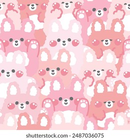 Repeat.Seamless pattern of cute rabbit doll in various poses background.Easter.Bunny.Rodent animal character cartoon design.Image for card,sticker,baby clothing.Kawaii.Vector.Illustration.