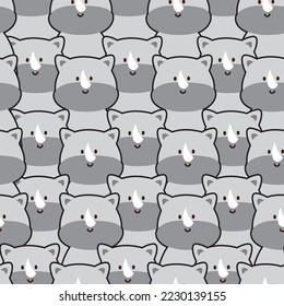 Repeat.Seamless pattern of cute rhino cartoon background.Wild animal character cartoon desing.Image for card,poster,sticker.Kawaii.Vector.Illustration.