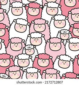 Repeat.Seamless pattern of cute sheep cartoon.Animal character design.Image for card,t shirt,baby clothing.Kawaii.Vector.Illustration.