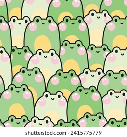 Repetir.Patrón inexorable de un bonito fondo de rana de sonrisa.Diseño de dibujos animados de carácter animal reptil.Imagen para tarjeta, afiche, ropa de bebé.Kawaii.Vector.Ilustración. 