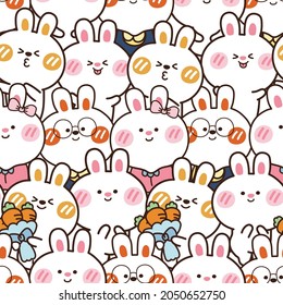 Repeat.Seamless pattern of cute smile rabbit background.Cartoon animal character design.Art.Kawaii.Vector.Illustration