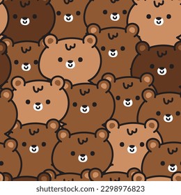 Repeat.Seamless pattern of cute teddy bear sticker background.Wild animal character cartoon design.Baby clothing.Bag or shirt print screen.Kawaii.Vector.Illustration.