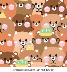 Repeat.Seamless patrón de lindo osito de peluche forma redonda varios sentimiento fondo.Wild personaje de animales dibujos animados.Imagen para tarjeta, t shirt print screen, ropa de bebé.Kawaii.Vector.Illustración