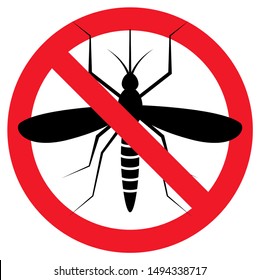 Repellent mosquito stop sign icon. Malaria pest insect anti mosquito warning symbol.