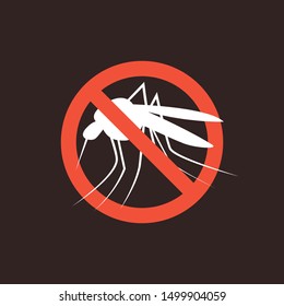 Repellent mosquito stop sign icon. Malaria pest insect anti mosquito warning symbol.