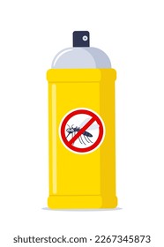 Repellent spray in the yellow bottle. Protection from the mosquito and other insect. Aerosol for bug bite prevention. Vector illustration