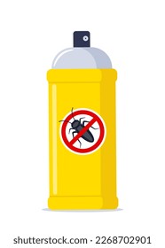 Repellent spray in the yellow bottle. Protection from the cockroach and other insect. Aerosol for bug bite prevention. Vector illustration