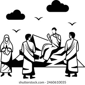 Repentance and Acceptance of Supplication vector, Eid al-Azha or Eid ul Kabir Symbol, Hajj Sign, Muslims religious Festival Stock illustration, Day of Arafah or Hajj pilgrimage at Mount Arafat concept