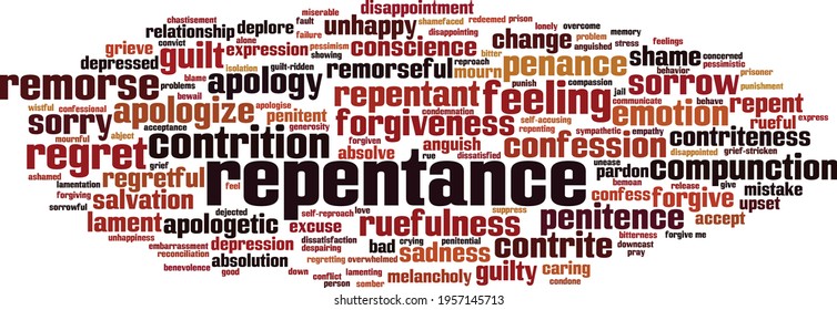 Repentance word cloud concept. Collage made of words about repentance. Vector illustration 