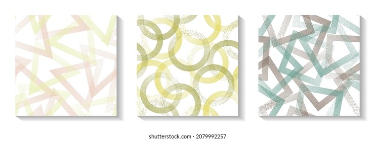 Repetiotion geometric patterns set with shapes of dots. Circles with dots texture, square rhombus of points, halftone pixels triangles backgrounds retro vector collection. Fabric prints.