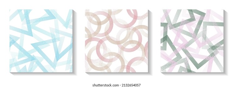 Repetiotion geometric patterns set with shapes of dots. Circles with dots texture, square rhombus of points, halftone pixels triangles backgrounds retro vector collection. Wallpaper prints.