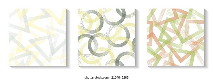 Repetiotion geometric patterns set with shapes of dots. Circles with dots texture, square rhombus of points, halftone pixels triangles backgrounds simple vector collection. Fashion ornaments.