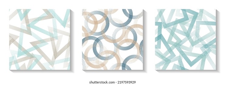 Repetiotion geometric patterns set with shapes of dots. Circle with dots texture, square rhombus of points, halftone pixels triangles backgrounds urban vector collection. Wrapping paper prints.