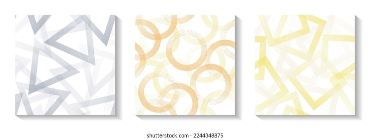 Repetiotion geometric patterns set with shapes of dots. Round rings with dots texture, square rhombus of points, halftone pixels triangles backgrounds vintage vector collection. Perforated ornaments.