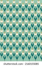 repetition of a group of flowers in a vintage style with a turquoise green background