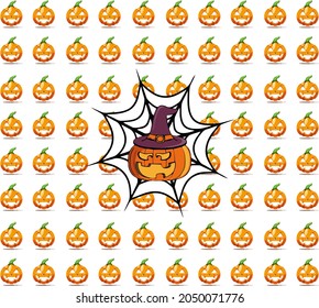 repetition of hallowen pumpkins, with spider web. halloween gift background