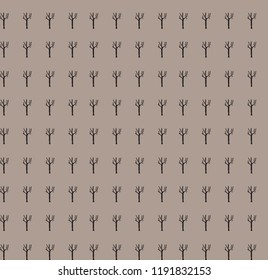 Repetition of images of leafless trees. Clear symbol on violet gray background.