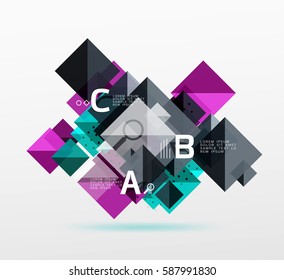 Repetition of overlapping color squares, geometric modern background
