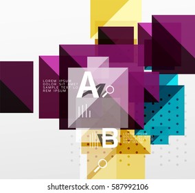 Repetition of overlapping color squares, geometric modern background
