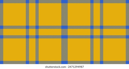 Repetition seamless texture tartan, interior fabric check background. Father vector plaid pattern textile in blue and yellow color.
