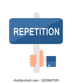 Repetition- text on the poster. White background.