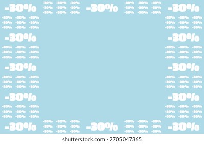 Repetitive -30% Discount Pattern on Light Blue Background for Sale and Promotion