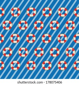 repetitive arrangement of lifebuoys on striped background