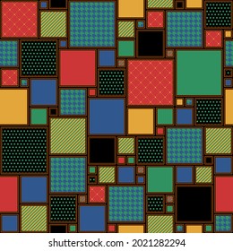 repetitive background in patchwork style. color scraps. vector seamless pattern. square geometric shapes. fabric swatch. wrapping paper. continuous design element for textile, home decor, cloth 