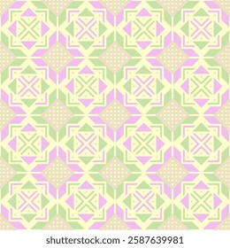 repetitive background. pink, green, beige colors. carpet sample. aztec motifs. vector seamless pattern. geometric shapes. fabric swatch. wrapping paper. design template for textile, home decor, linen