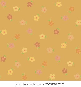 fundo repetitivo com flores simples. cores quentes. padrão floral sem emenda. ilustração vetorial. amostra de tecido de bebê. papel de embrulho. modelo de design contínuo para decoração de casa, têxtil, pano