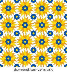 repetitive background with sunflowers. floral seamless pattern. vector illustration. fabric swatch. wrapping paper. blue and yellow colors. design template for textile, home decor