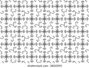 Repetitive black flower pattern surrounded by vines. Change the color its a vector.
