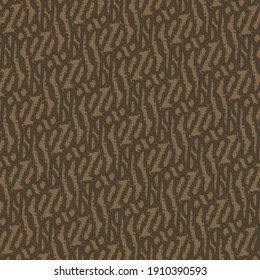 Repetitive exotic pattern, made of several abstract signs. Wallpaper design. Artwork in brown tones.