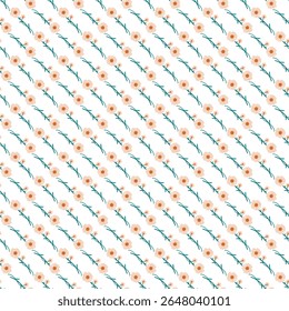 A repetitive floral design showcasing light orange blossoms and green foliage arranged diagonally over a white background