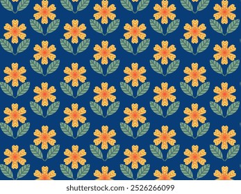 Repetitive geometric flower and leaf pattern.