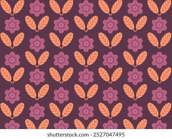 Repetitive geometric flower and leaf pattern background.