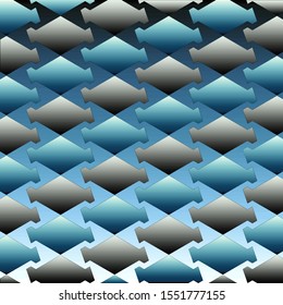 Repetitive Geometric Pattern of a Transformed Four Sided Polygon Tessellation, in Blue & Black Gradients