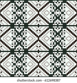 Repetitive geometric traditional motifs./Seamless pattern with traditional motifs.